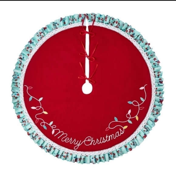 The Pioneer Woman Red Knit Merry Christmas Tree Skirt - Picture 1 of 4